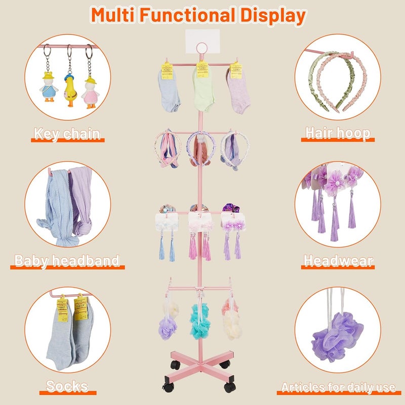 Flenpptly Retail Display Stand Rotating Display Stand 4 Tier Spinning Display Stand for Craft Shows, Jewelry, Keychain, Earring Adjustable Height Retail Display Racks (Pink) - Image 4